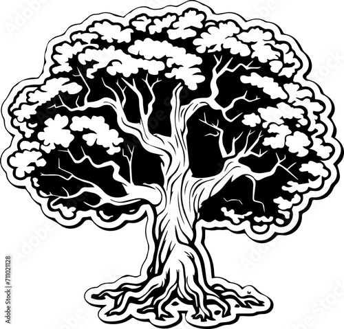 tree with roots - Black and White