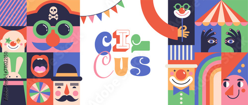 Circus, Carnival, Street Festival, Purim Carnival concept illustrations, Circus background. Geometric retro style design. Vector illustrations, posters, banner