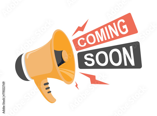Megaphone Illustration And Banner With Text Coming Soon. Coming soon with megaphone design on abstract background.