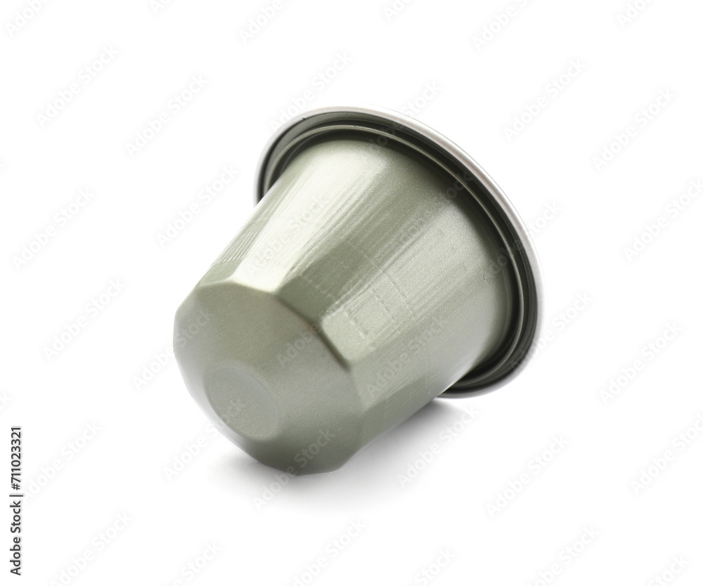 One plastic coffee capsule isolated on white One plastic coffee capsule isolated on white