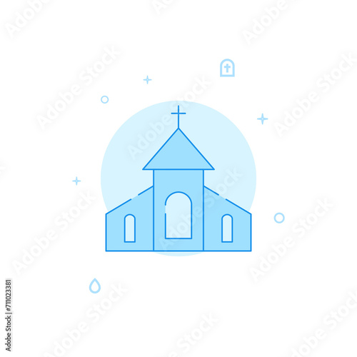 Chapel, church flat vector icon. Filled line style. Blue monochrome design. Editable stroke