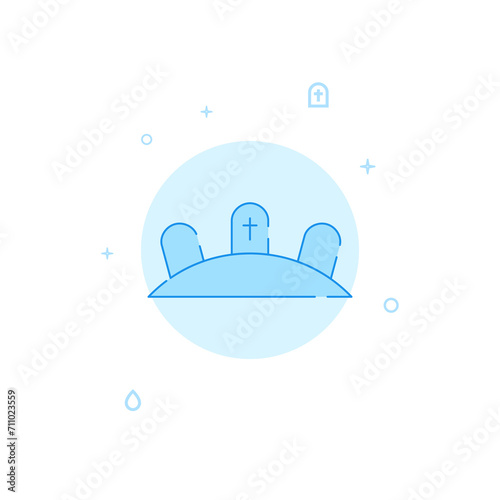 Three graves, family burial flat vector icon. Filled line style. Blue monochrome design. Editable stroke