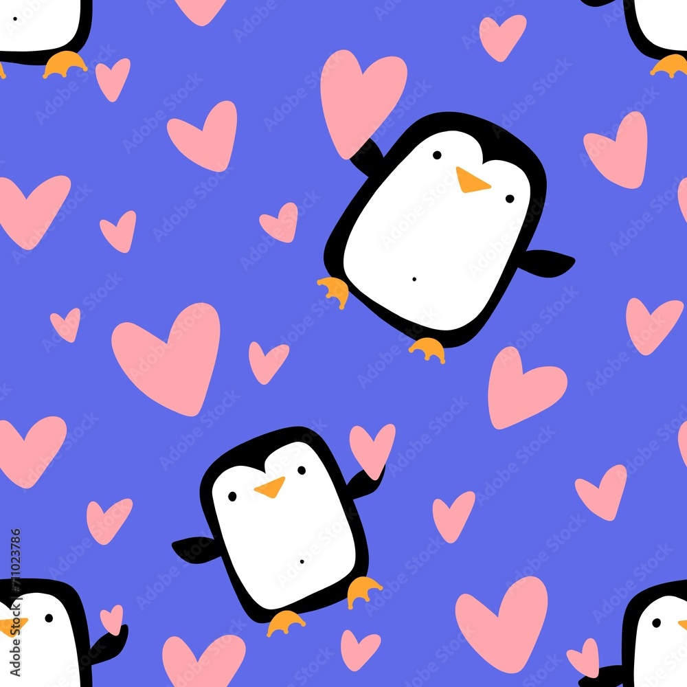 Valentines hearts seamless penguin and love pattern for wrapping paper and fabrics and linens and kids clothes Valentines hearts seamless penguin and love pattern for wrapping paper and fabrics and linens and kids clothes