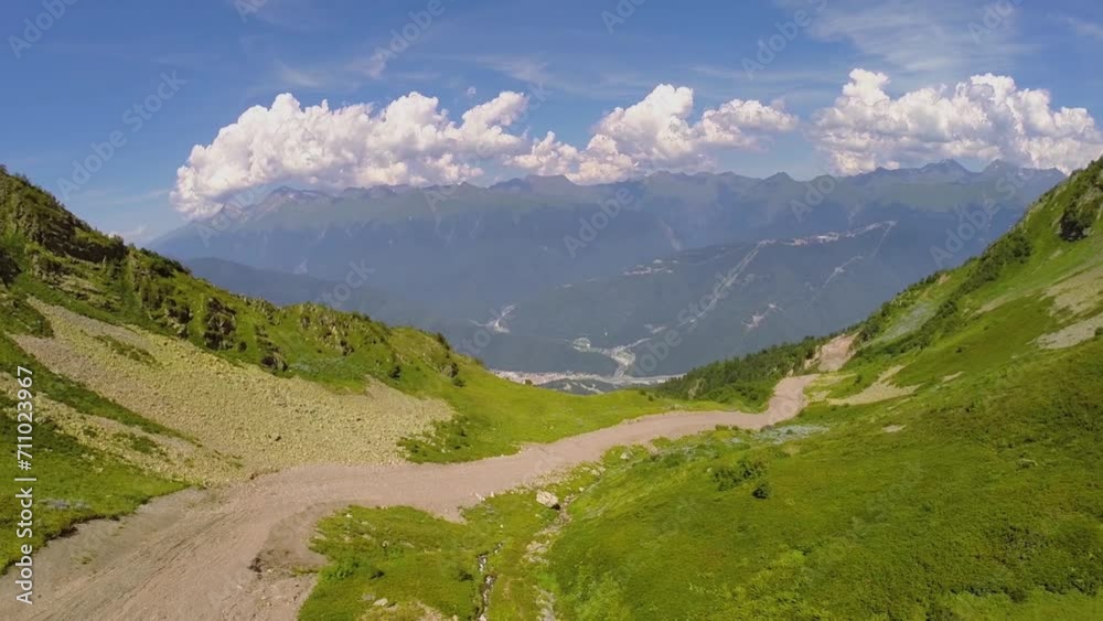 Road on slope of mountain Black Pyramid at summer 