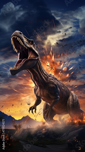 Tyrannosaurus Rex Dinosaur Roaring In Prehistoric Landscape © duyina1990