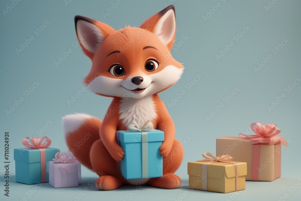 Adorable cartoon fox baby with gifts, perfect for a birthday greeting card. Adorable cartoon fox baby with gifts, perfect for a birthday greeting card.