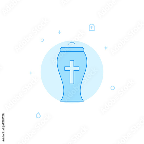 Urn with the ashes flat vector icon. Filled line style. Blue monochrome design. Editable stroke