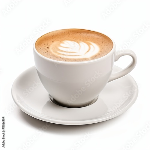 Cappuccino in a white cup on a white saucer