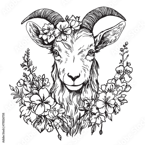 Cartoon baby goat in floral crown