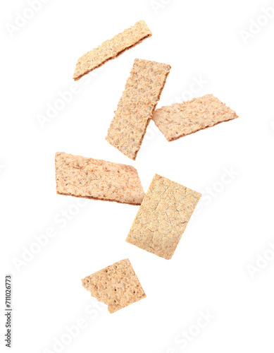 Crispbreads falling on white background. Healthy snack