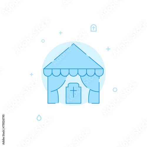 Cemetery, funeral tent flat vector icon. Filled line style. Blue monochrome design. Editable stroke