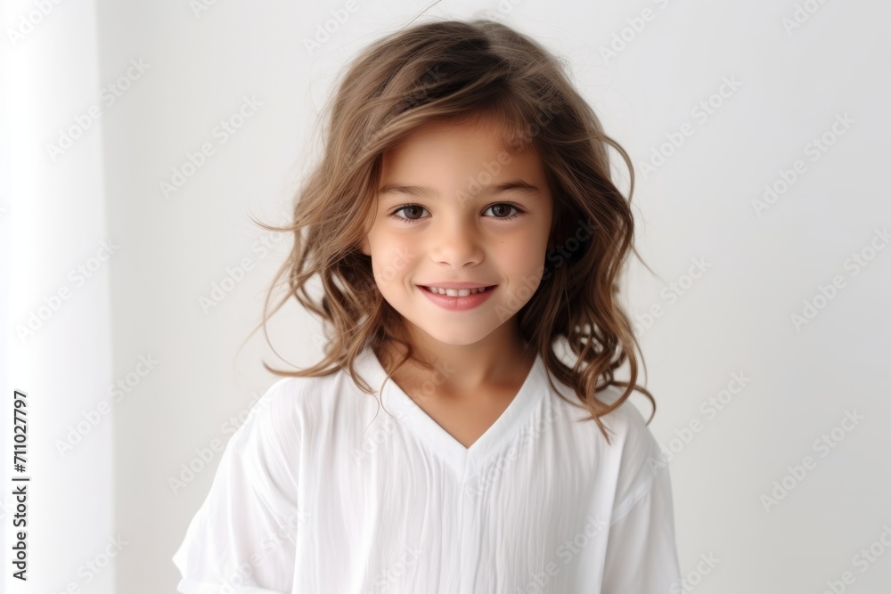 Portrait of a beautiful little girl with long hair on a white background Portrait of a beautiful little girl with long hair on a white background