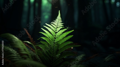 Green Fern Leaves in Shadow Forest AI Generated