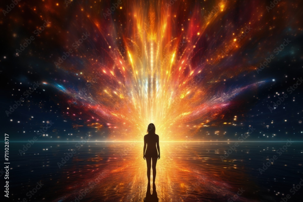 Fototapeta premium Chakra in meditation, energy healing, and spiritual growth through balanced energy centers, unlocking the power, harnessing energy centers for spiritual growth, balance, and well-being.
