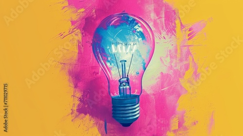 Vibrant Pink and Yellow Background With Illuminated Light Bulb