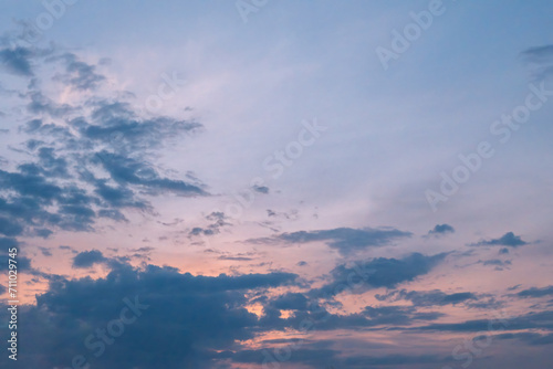 Beautiful sky background - Sunset Sunrise sky with light clouds and real sun.