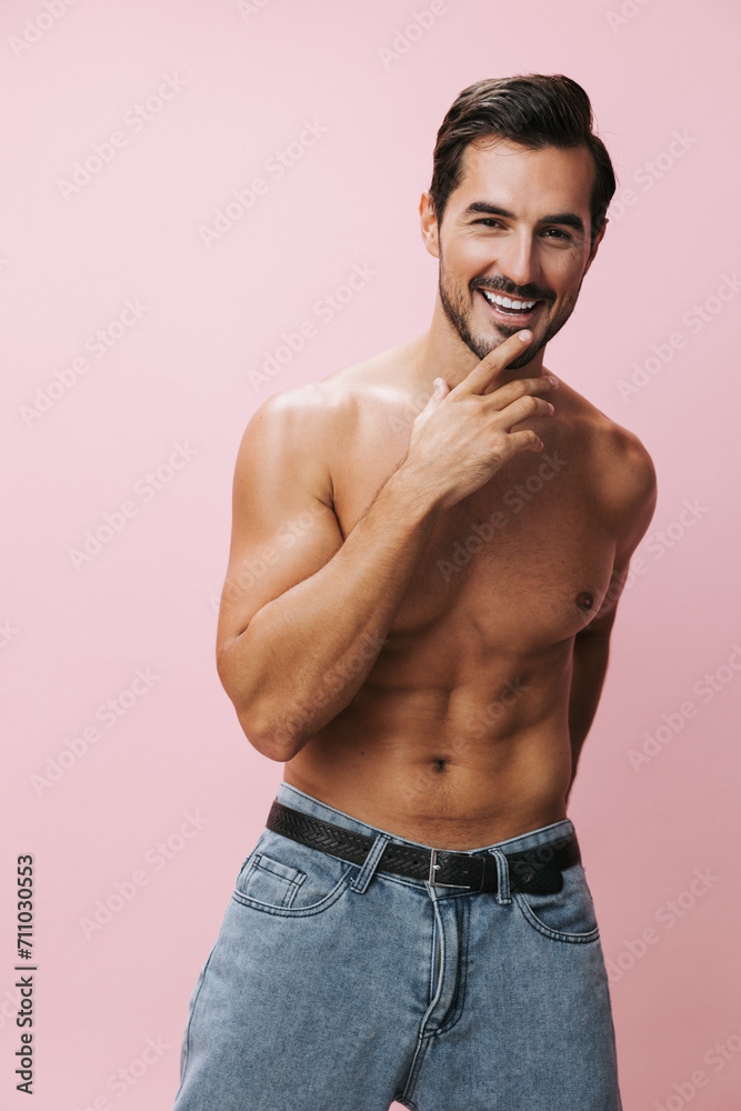 Fototapeta premium Muscle man torso body background muscular naked