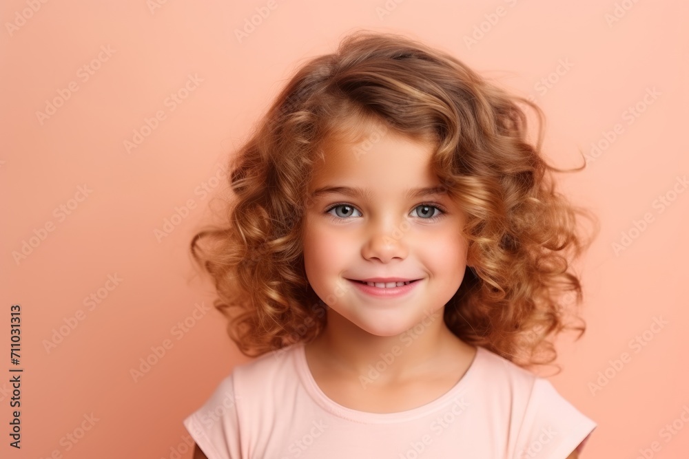 Portrait of a cute little girl with curly hair over pink background Portrait of a cute little girl with curly hair over pink background
