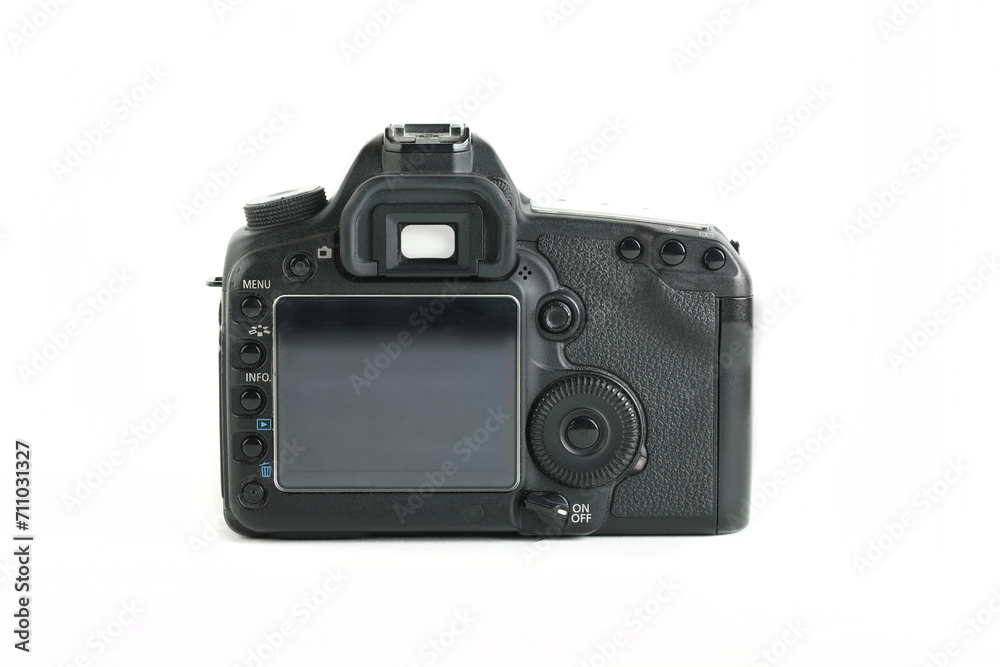 Big Black DSLR Digital Camera full frame sensor on white background.