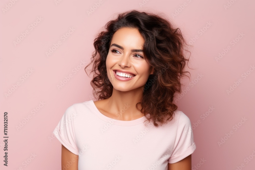 Portrait of beautiful young happy smiling woman, over pink background. Portrait of beautiful young happy smiling woman, over pink background.