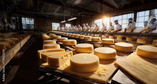 cheese production at a dairy factory photo