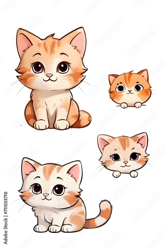 Cute cat 2D illustration, cartoon kitten icon