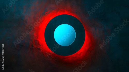 A vibrant portal to a cosmic realm  the abstract blue circle emits a fiery red glow  captivating the eye with its vivid colorfulness and enigmatic space