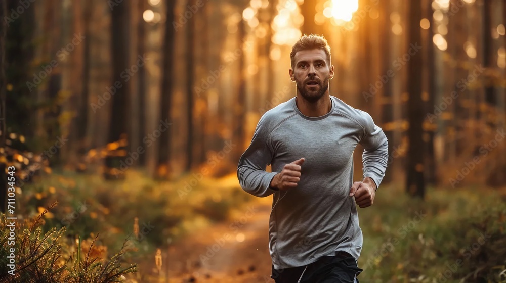 A man running through the forest