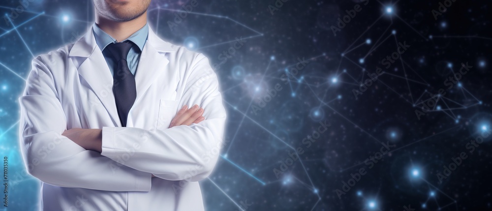 Scientist in front of a starry background Scientist in front of a starry background