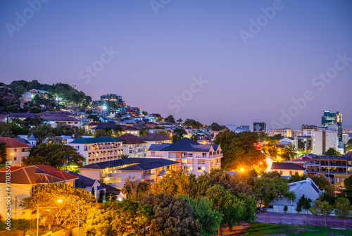 Hillside suburb Tamboerskloof lit up at night, Cape Town, South Africa © Arnold