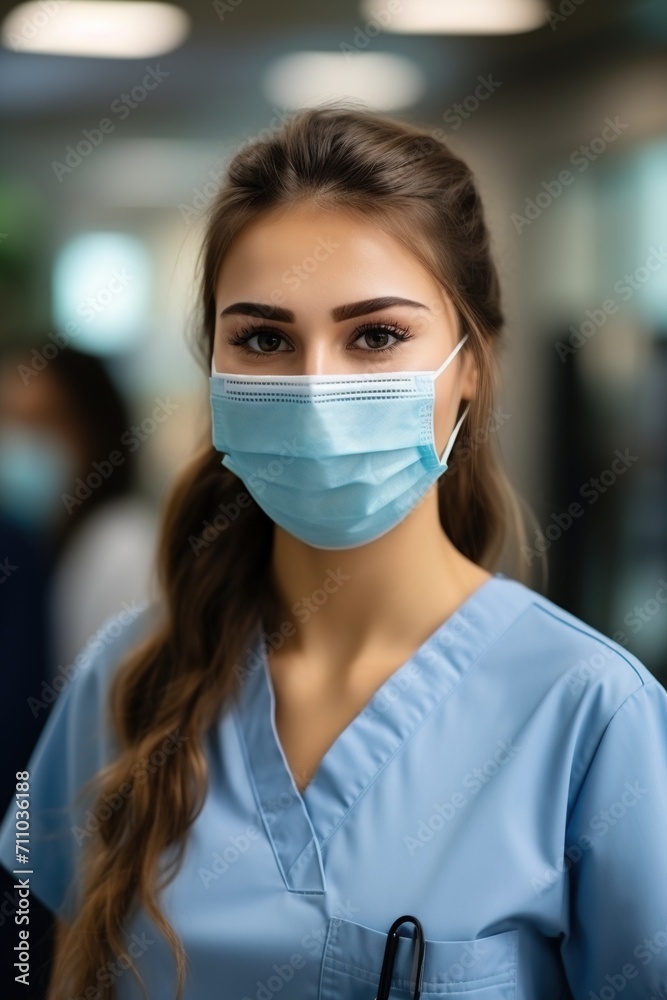 Portrait of a young female healthcare professional wearing a surgical mask