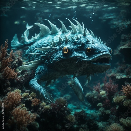 an imaginative creature inspired by the deep sea, featuring bioluminescent features and fantastical appendages for a surreal representation of underwater life.