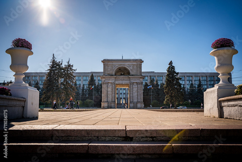 view on the Arc de Triomphe in chisinau on sunny blue sky day