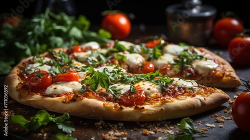 A delicious pizza with fresh tomatoes and mozzarella cheese