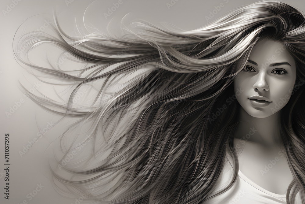 Naklejka premium Long Hair in Detail Monochrome