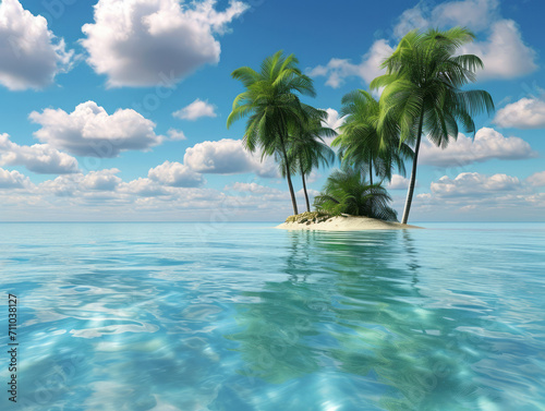 Beautiful island with palm trees in the sea. 3d render