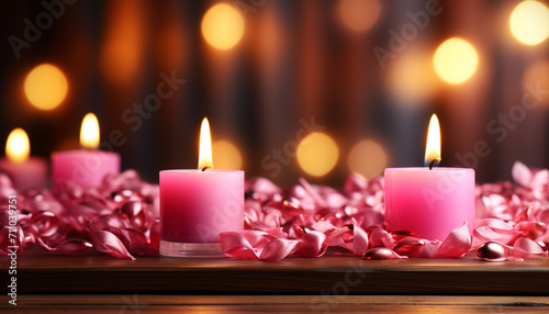 Glowing candle illuminates celebration  romance  and decoration in the background generated by AI