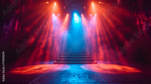 Theater stage light background with spotlight illuminated the stage.. Empty stage with bright colors backdrop decoration. Entertainment show.