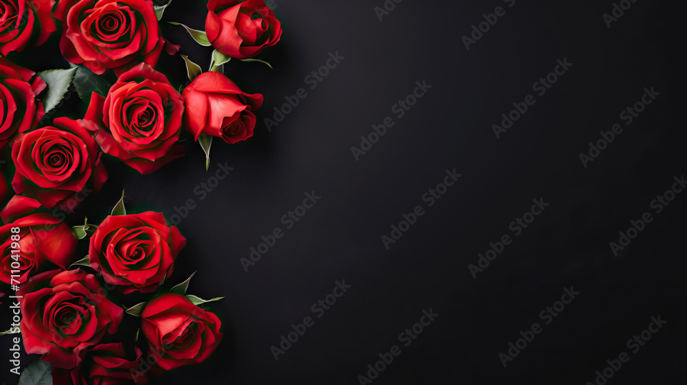 Valentines day border with red roses border on a black background with ...
