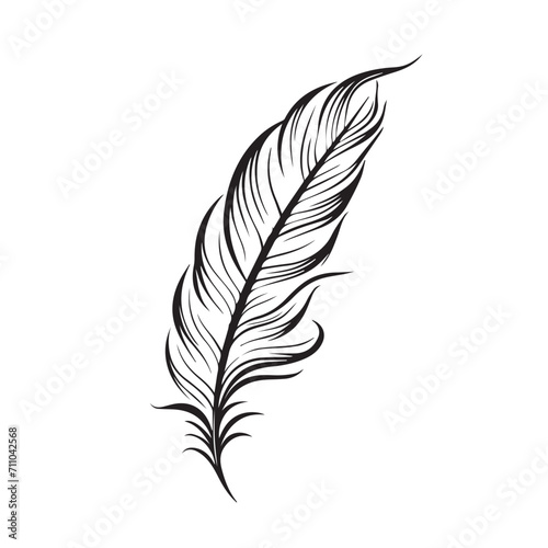 Feather in cartoon, doodle style . Image for t shirt. Isolated 2d vector illustration in logo, icon, sketch style, Eps 10, black and white. AI Generative