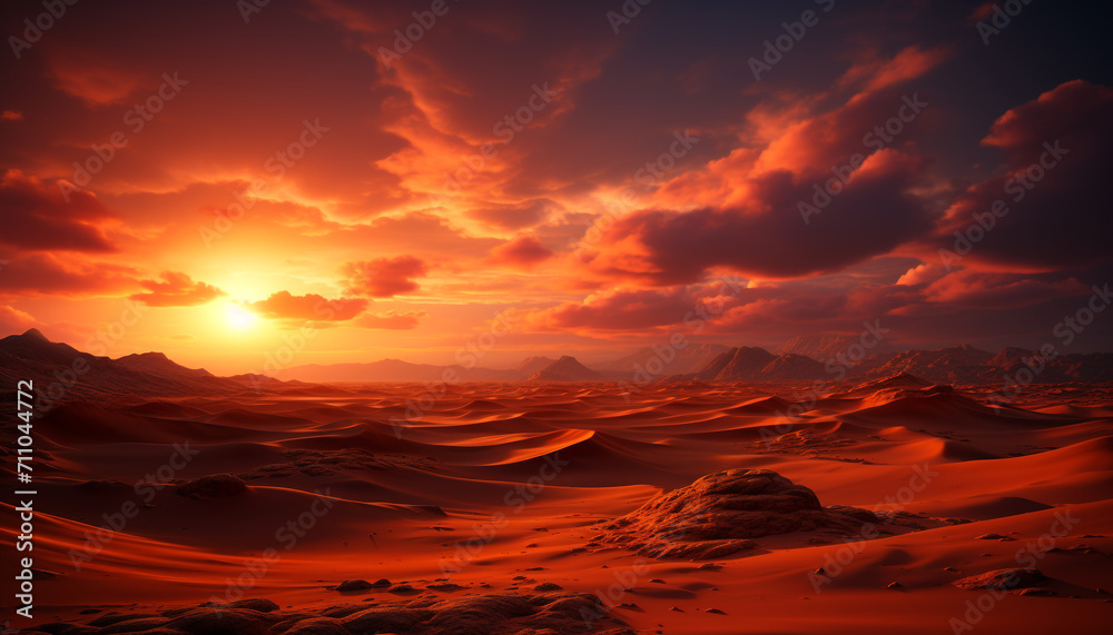 Sunset over the majestic mountain range, a tranquil scene of beauty generated by AI