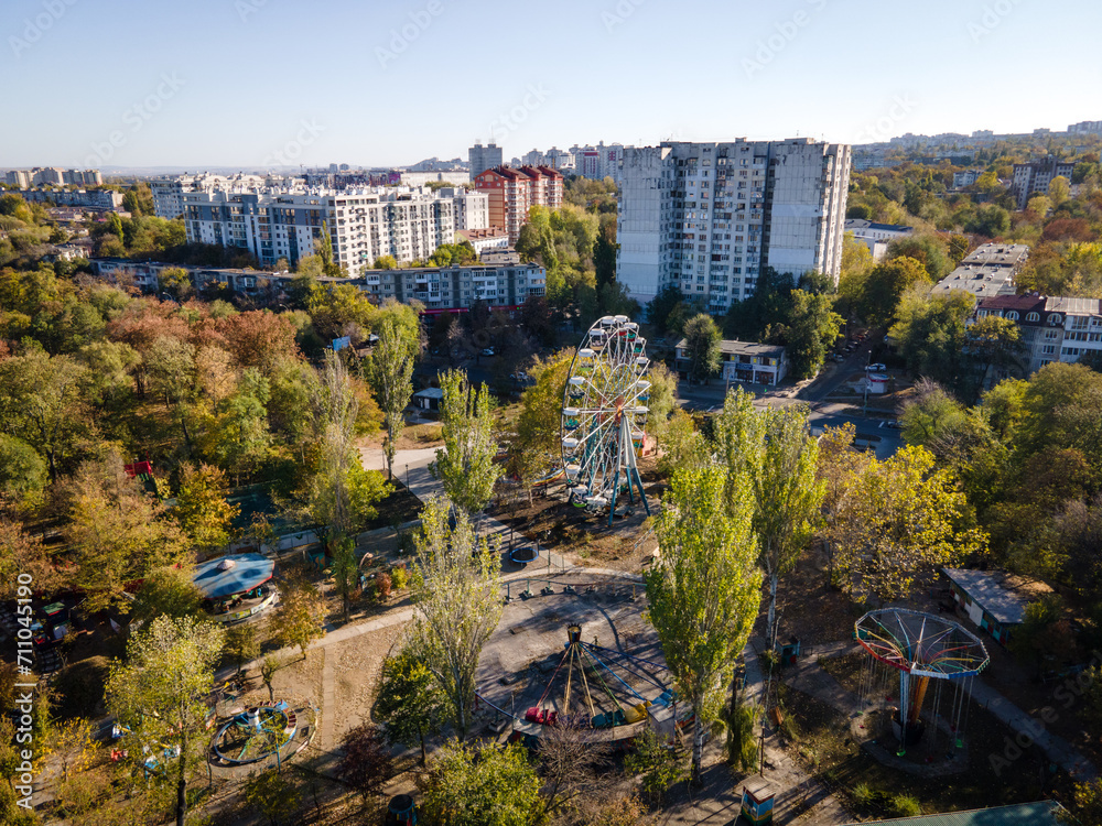 aerial view of ferris wheel and buildings in chisinau