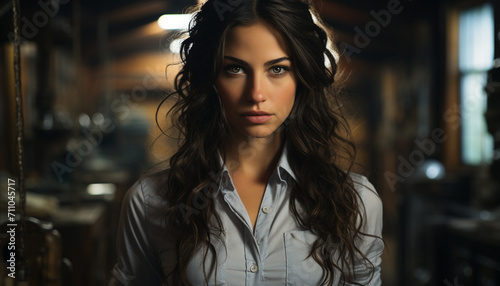 A beautiful young woman with brown hair and caucasian ethnicity generated by AI