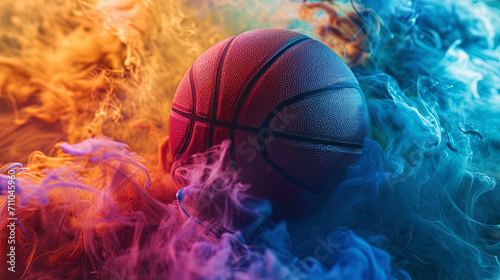 Against a mesmerizing backdrop of colorful smoke, a basketball adds a burst of energy and exciteme © JVLMediaUHD