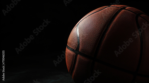 A basketball, suspended in darkness, becomes a symbol of sportsmanship and competition against a s © JVLMediaUHD