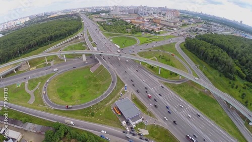 Transport traffic on Novorizhskaja flyover and Moscow ring road photo