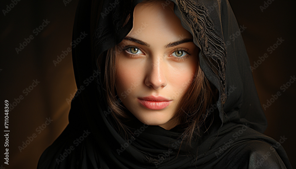 Beautiful young woman in traditional clothing, looking sensually at camera generated by AI Beautiful young woman in traditional clothing, looking sensually at camera generated by AI