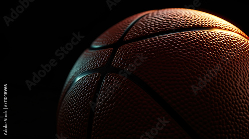 In the simplicity of black, a basketball takes center stage, its texture and details highlighted a