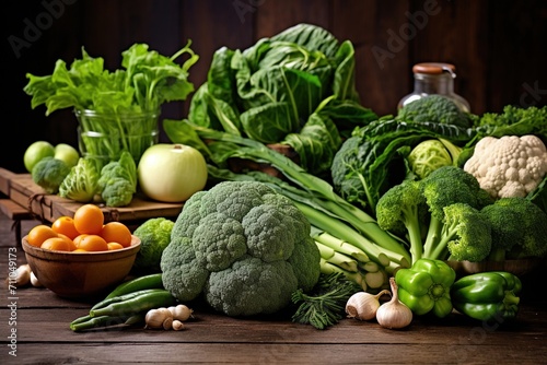 An assortment of green vegetables and fruits © duyina1990