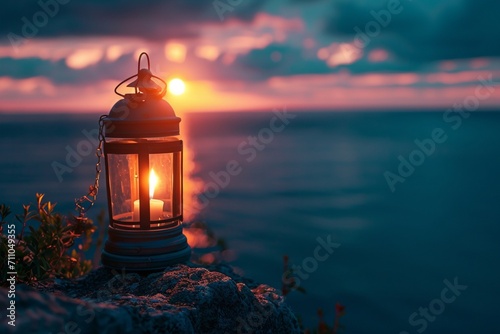 Lone Lantern Overlooking a Serene Coastal Sunset